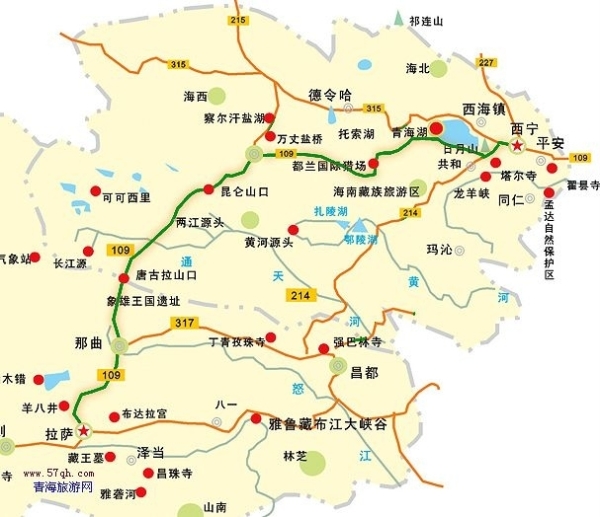 青藏公路圖景點示意圖